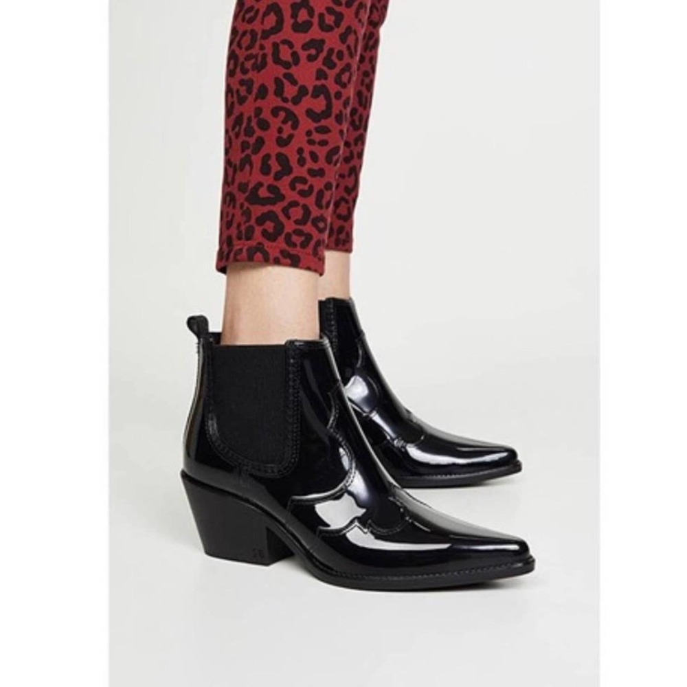 Sam Edelman Pointed Toe Western Bootie Rubber Rain Boot Size 6 Black